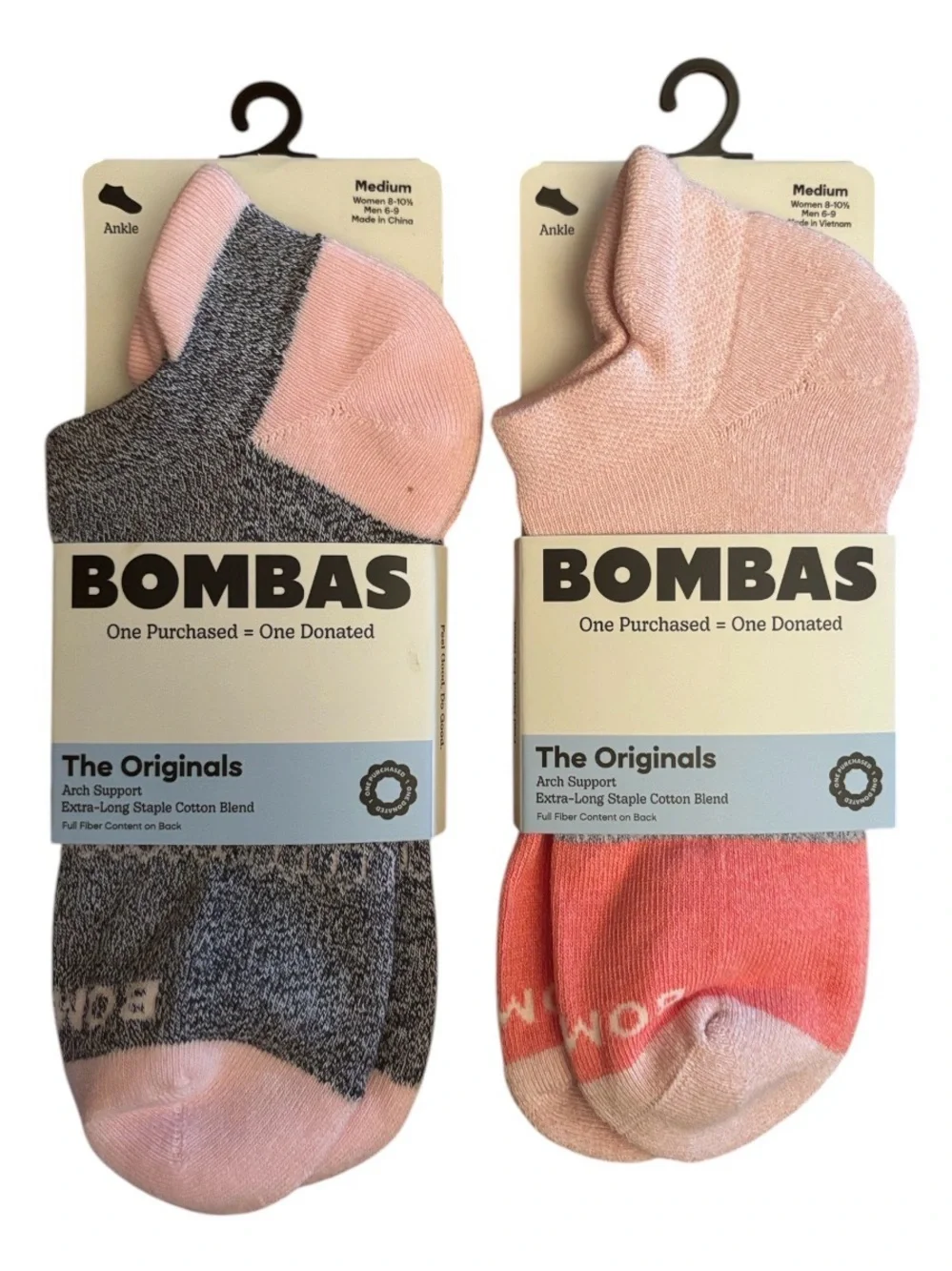 BOMBAS BUNDLE | The Originals Ankle MEDIUM Socks | Arch Support PINK Pairs NWT 2